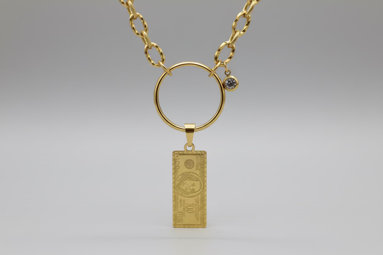 BOLD Necklace with Dollar Bill Pendant -
