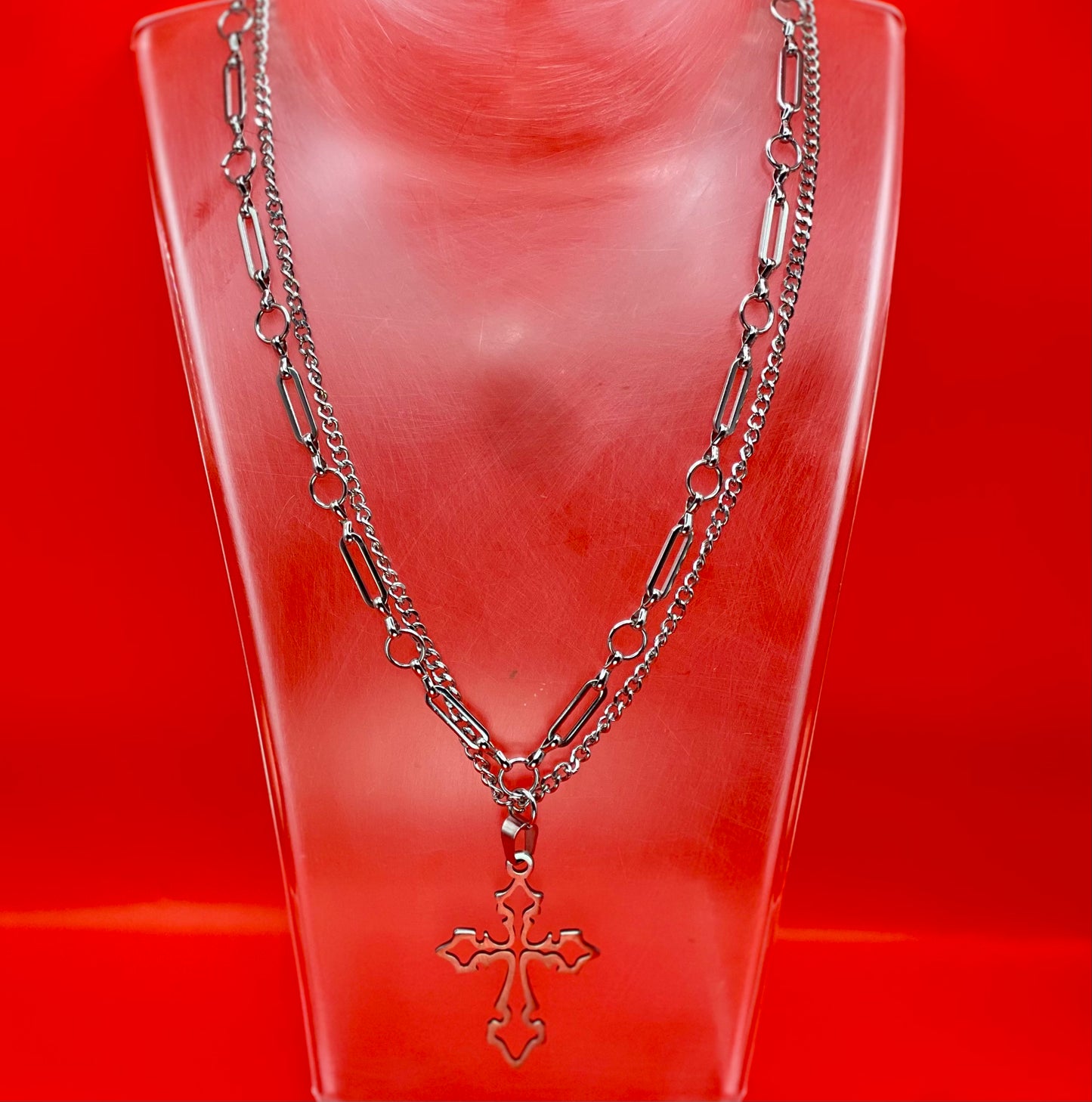 DOUBLE TROUBLE Necklace with Gothic Cross Pendant -