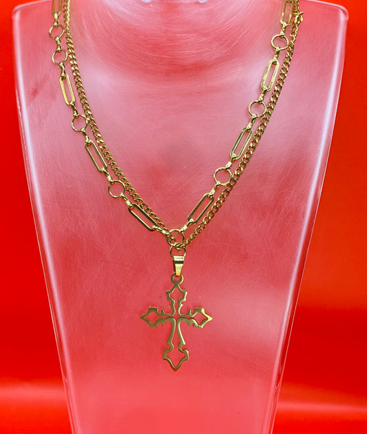 DOUBLE TROUBLE Necklace with Gothic Cross Pendant