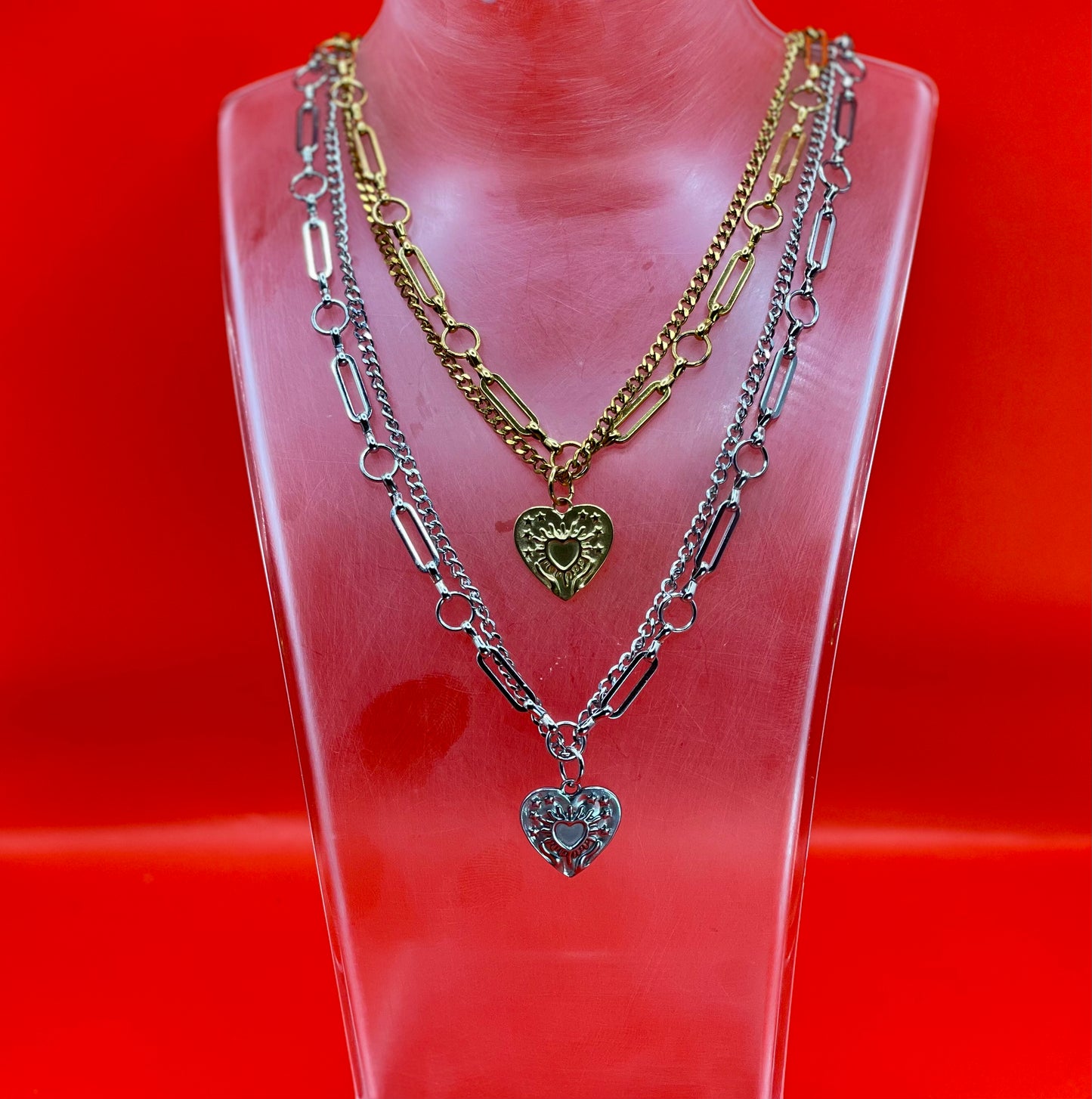 DOUBLE TROUBLE Necklace with Gothic Heart Pendant